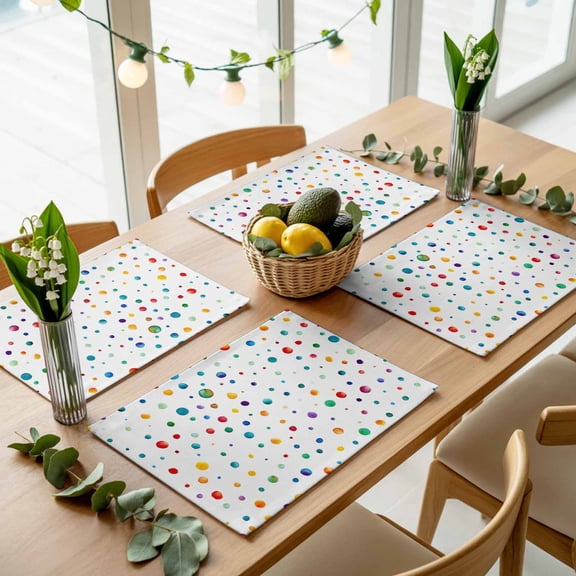 Watercolor Colorful Wave Point Placemats Set of 4,Wipeable Washable Table Mats for Dining Tables, Abstract Polka Dots Place Mats for Kitchen Event Party Tabletop Decor