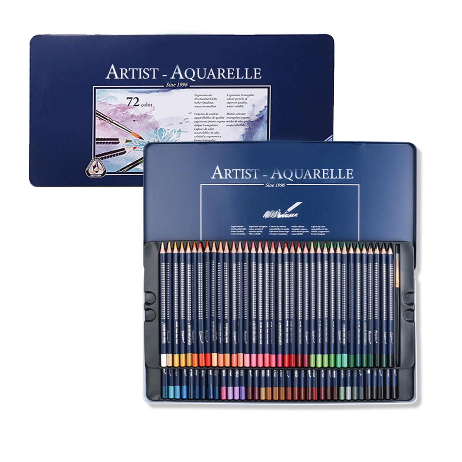 Watercolor Colouring Pencils Set with Metal Case For Kid Adults Artist Sketching Pre Sharpened Colored Pencil With Brush