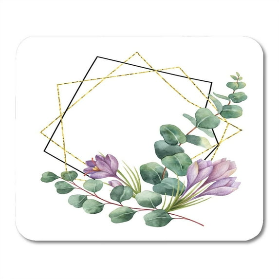 Watercolor Composition from The Branches of Eucalyptus Flowers Saffron and Gold Geometric Spring Summer Mousepad Mouse Pad Mouse Mat 9x10 inch