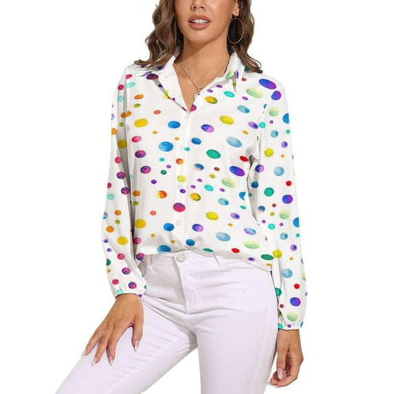 Watercolor Confetti White Background Long Sleeve Blouse Woman Streetwear Casual Shirts Summer Oversize Woman Streetwear Clothing Birthday Present