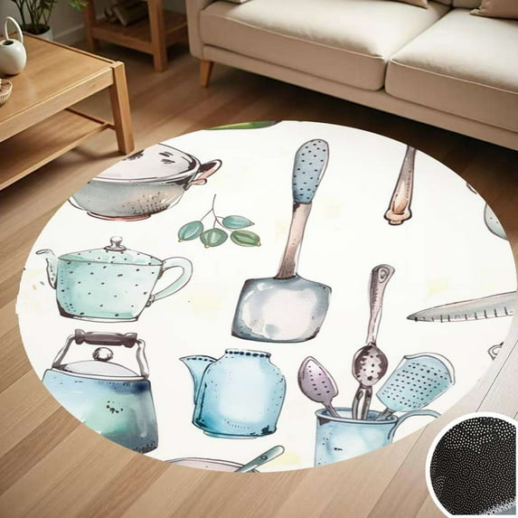 Watercolor Cooking Utensils Round Carpet Living Room Bedroom Home Decoration Coffee Table Mat Lounge Rug Chair Mats