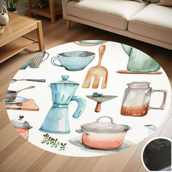 Watercolor Cooking Utensils Round Carpet Living Room Bedroom Home Decoration Coffee Table Mat Lounge Rug Chair Mats