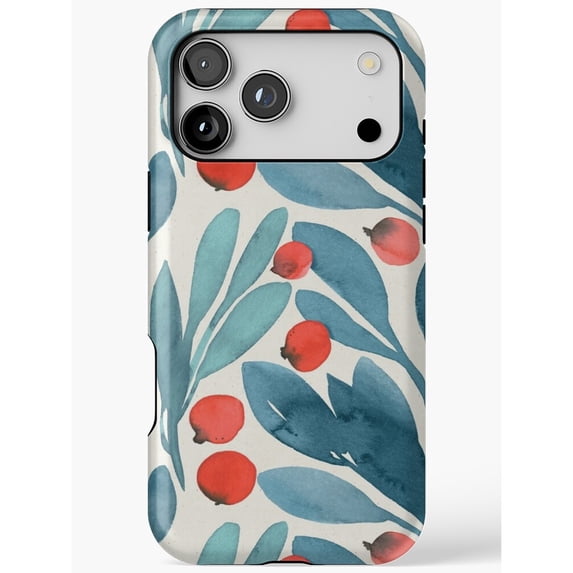 Watercolor Coral Red Berries and Teal Leaves Tough Case for Apple ...