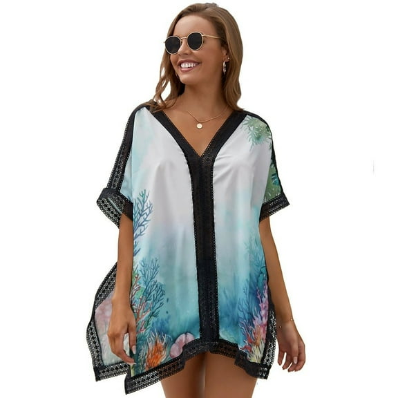 Watercolor Coral Reef (1) Women's Swimsuit Coverup Summer Beach Cover Up Bathing Suit Dress