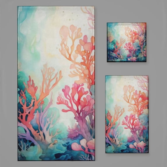 Watercolor Coral Reef (2) Bath Towel Sets For Bathroom Hand Towels Fingertip Towels 3 Piece Soft Absorbent For Bathroom Kitchen Hotel Beach
