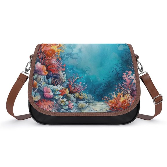 Watercolor Coral Reef (6) Vintage Crossbody Bag for Women Medium Leather Hobo Bags Shoulder Bag Classic City Leather Satchels