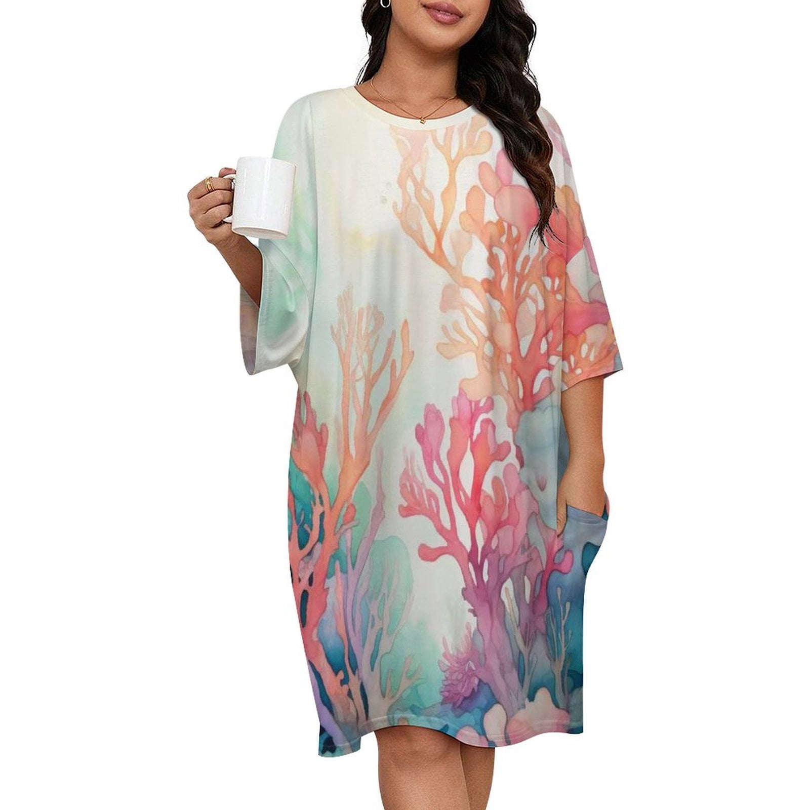 Coral Soft Sleep Set Floral Lace