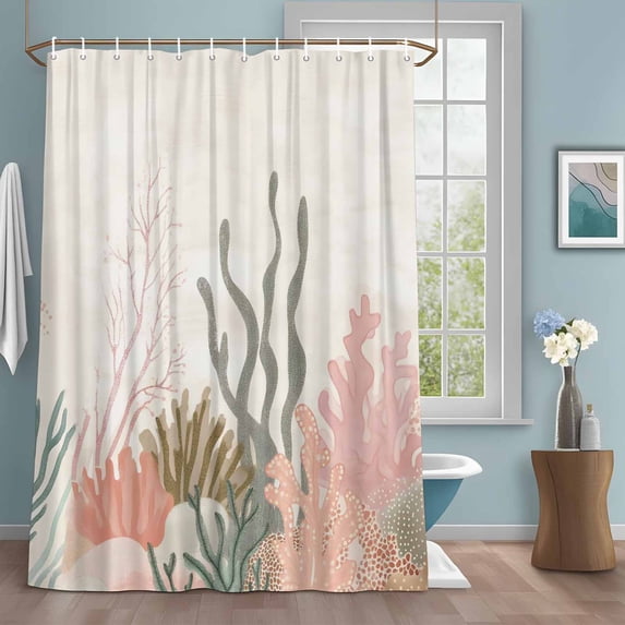 Watercolor Coral Shower Curtains for Bathroom, Medieval Retro Washable Fabric Shower Curtain with Hooks Waterproof Bathroom Decor Sets, 66 x 72 Inches