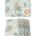 thumbnail image 1 of Watercolor Coral Starfish Shell Placemats Set of 6 Washable Table Mats for Kitchen Dining Table, Cotton Linen Place Mats for Indoor Outdoor Parties Holiday Decoration, Teal Ocean Retro, 1 of 8