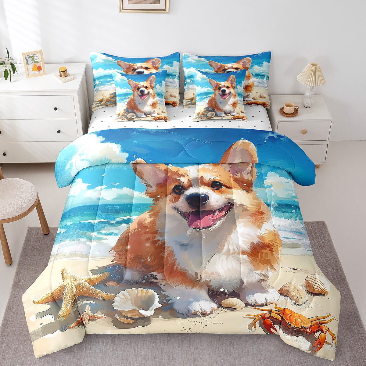 Beachside Corgi Joy Quilted Blanket NCU0PT1456