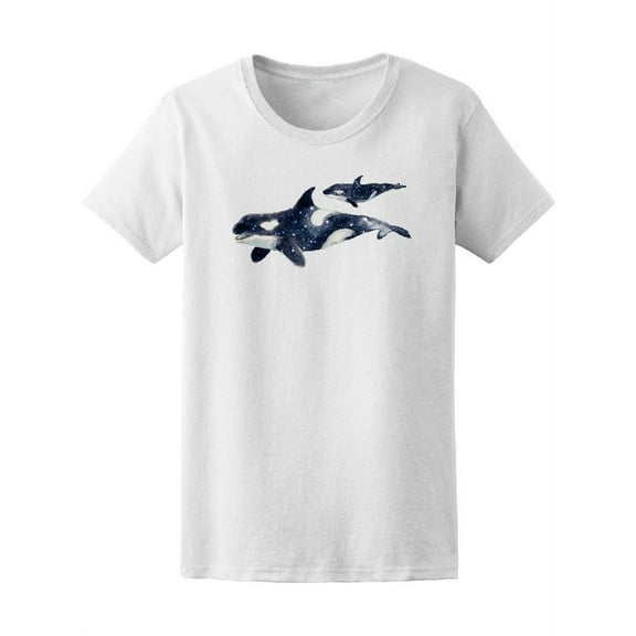 Watercolor Cosmic Orca Whales T-Shirt Women -Image by Shutterstock, Female x-Large