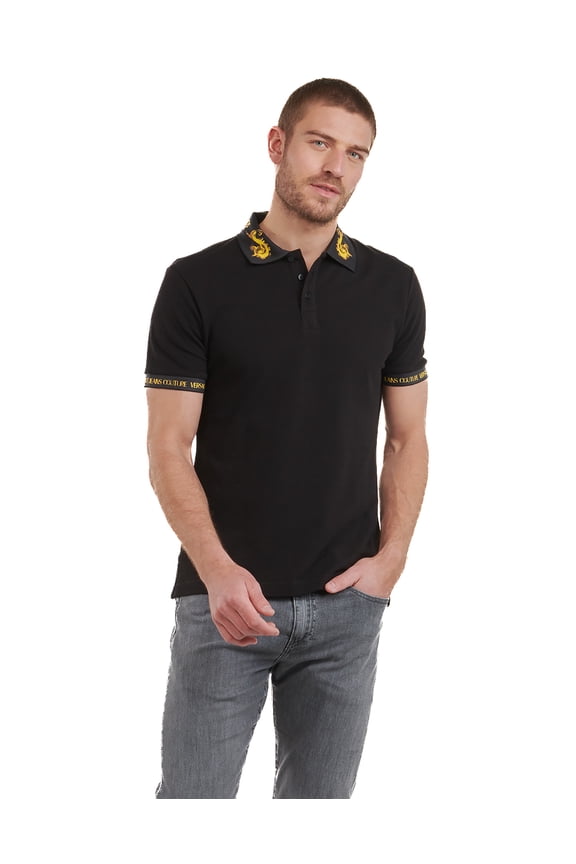 Jeans Couture Black Polo with Baroque Collar – Luxe Details-L for mens