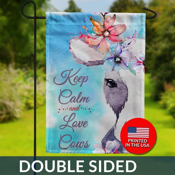 Watercolor Cow Flower Crown Flag Double Sided Garden Decor