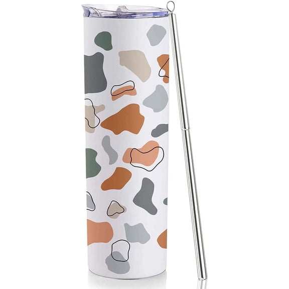 Watercolor Cow Print Tumbler Skinny Tumblers with Lids and Straws for Women , 20oz colorful Skinny Tumbler 304 Food Grade Stainless Steel Tumbler Insulated Cow Print Cup for Women Coffee Cups Female