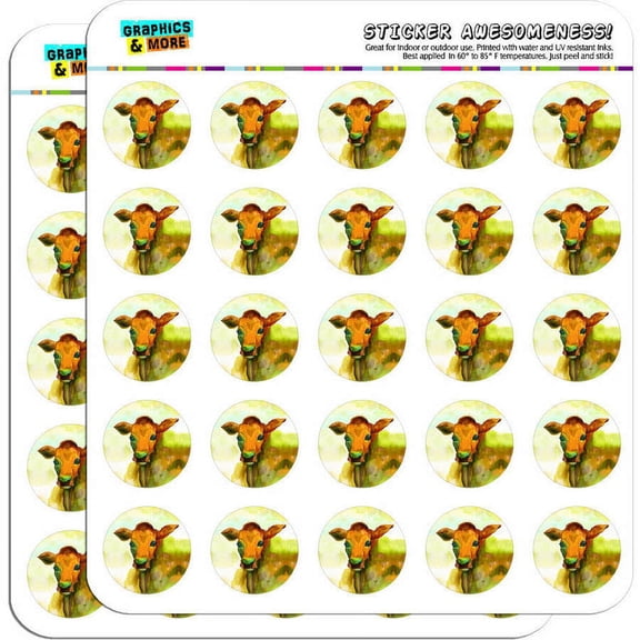 Watercolor Cow Yellow Orange 50 1" Planner Calendar Scrapbooking Crafting Stickers