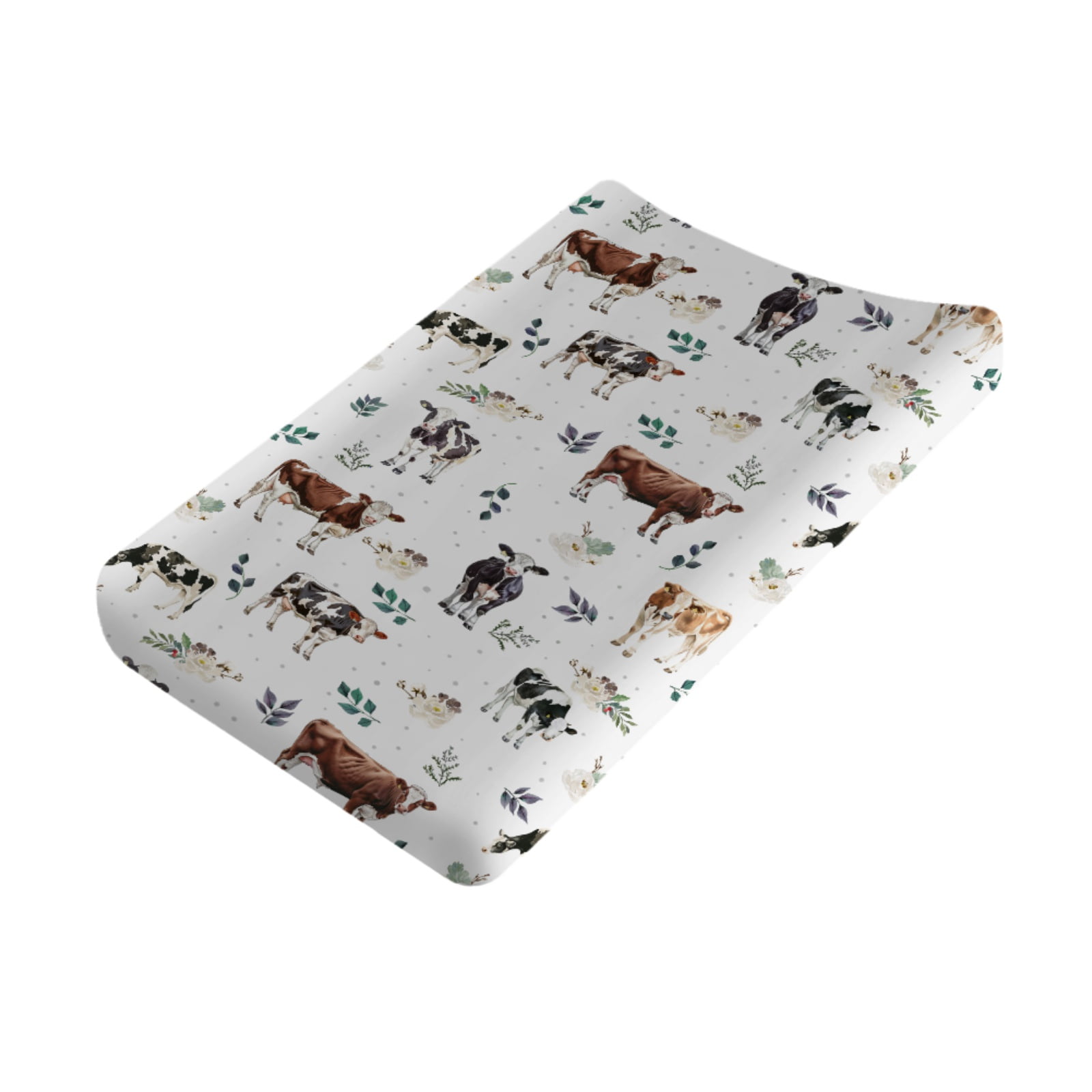 Watercolor Cows Boho Leaves Baby Changing Pad Covers for Boy Girl