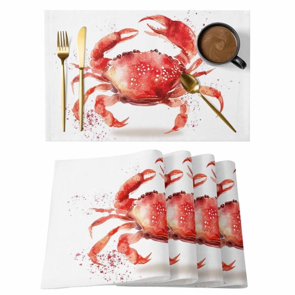 Watercolor Crabs Placemats Set of 4 Ocean Modern Minimalist Animals Printed Place Mats Indoor Wipeable Table Mats Washable Cloth Dining Table Placemats for Kitchen Holiday Party Home Decor 13x19 Inch