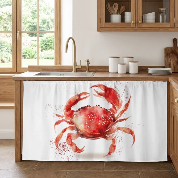 Watercolor Crabs Sink Skirt Curtain 32''x55'',Ocean Modern Minimalist Animals Printed Cabinet Door Curtain Pantry Utility Curtains,Bathroom Kitchen Laundry Privacy Drape Dishwasher Curtains