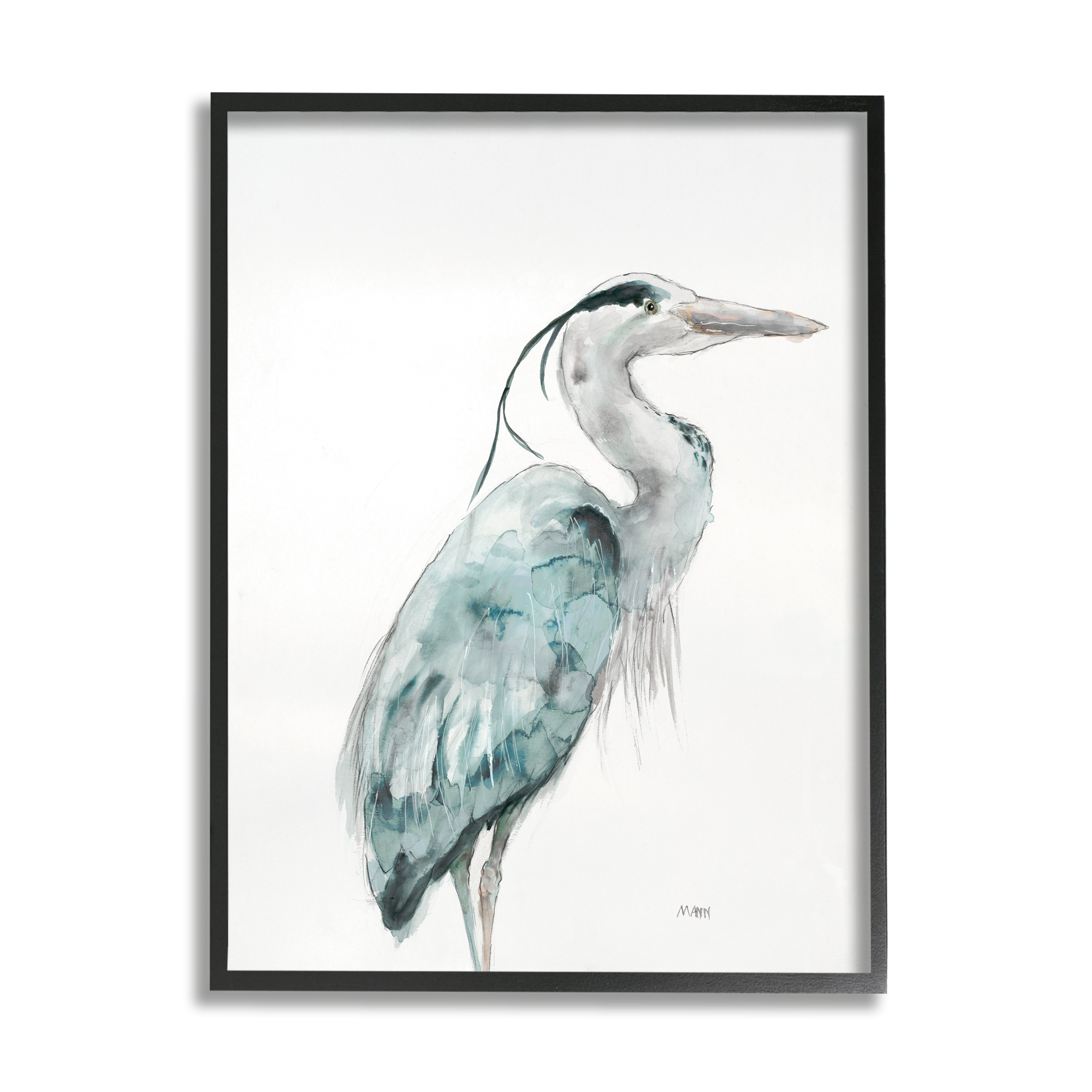 Stupell Industries Watercolor Crane Soft Blue Tones Aquatic Bird,11 x 14,Designed by Patti Mann