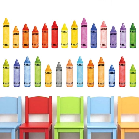 Watercolor Crayon Wall Decals Back to School Classroom Decor Art Room Decoration for Teachers Kids Playroom Nursery Vinyl Stickers 9 Pcs