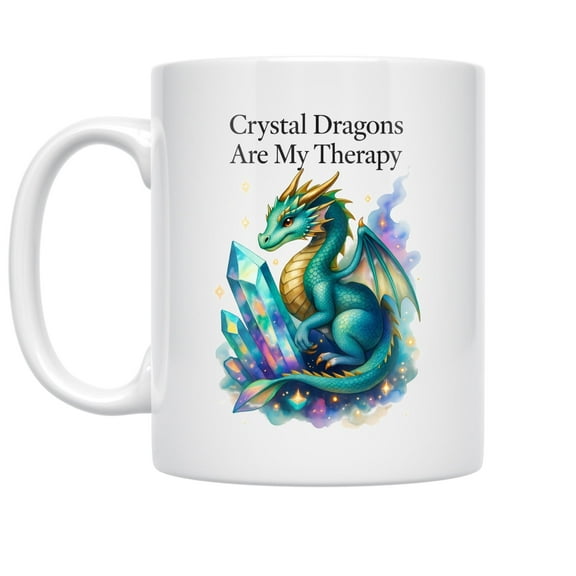 Watercolor Crystal Dragon 11 oz Coffee Mug - For Fantasy Fans White Ceramic gift