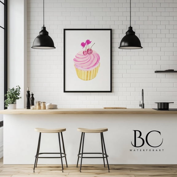 Watercolor Cupcake Print, Cupcake Cherry On Top Wall Art, Kitchen Wall Art, Kitchen Decor, Bakery Art, Cooking Gift, Food Art Gift Wall Art, Modern Wall Decor, 8x12 UNFRAMED