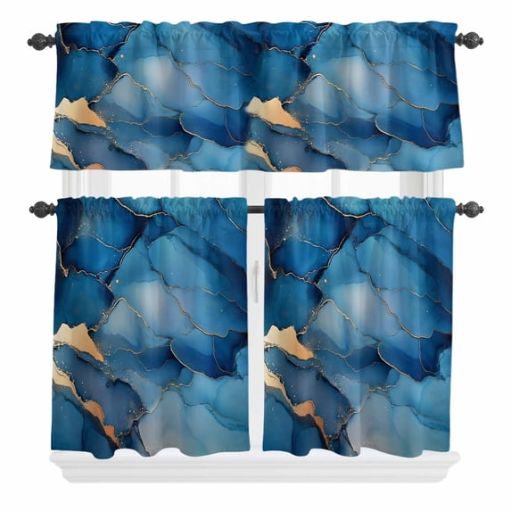 Watercolor Curtain Valances Set Splicing Mystery Decoration Kitchen Curtains 24&nbsp;inch Length Rod Pocket Valance and Tiers 3 Piece Set Small Bedroom Bathroom Laundry Decor