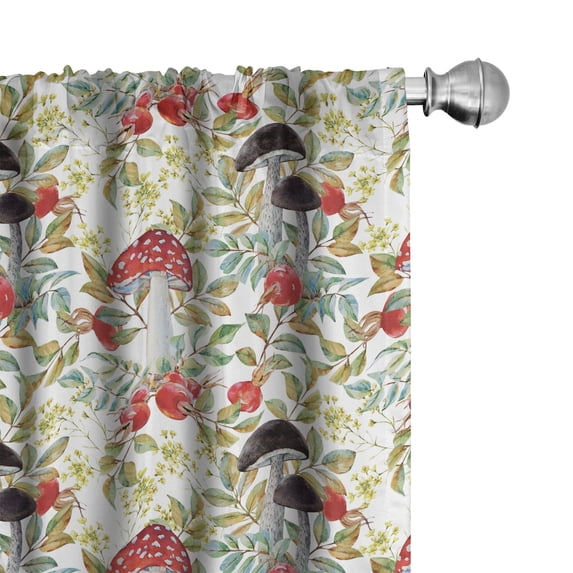 Watercolor Curtains, Hand Drawn Dogrose and Mushrooms Autumn Leaves Berries Amantias Nature Inspired, Window Treatments 2 Panel Set for Living Room Bedroom Decor, 56" x 95", Red Green, by Ambesonne