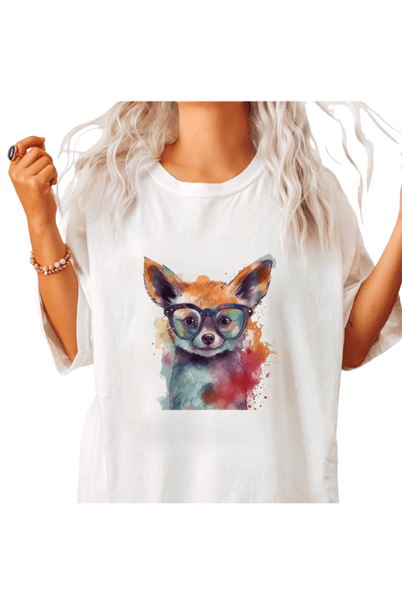 Watercolor Cute Anthropomorphic Fox White S-5XL Women's Cotton Print Tshirt Graphic Tees Shirts Casual Daily Wear Tops