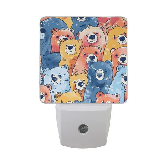 Watercolor Cute Bears Night Light 2 Pack LED Nightlight Plug into Wall Dusk to Dawn Sensor Soft White