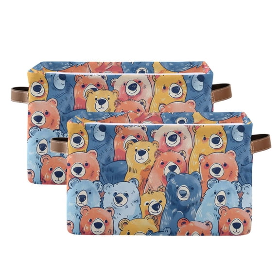 Watercolor Cute Bears Storage Bins with Handle Fabric Organizer Basket Foldable Box 2 Pack 14.2x10.2x8.3