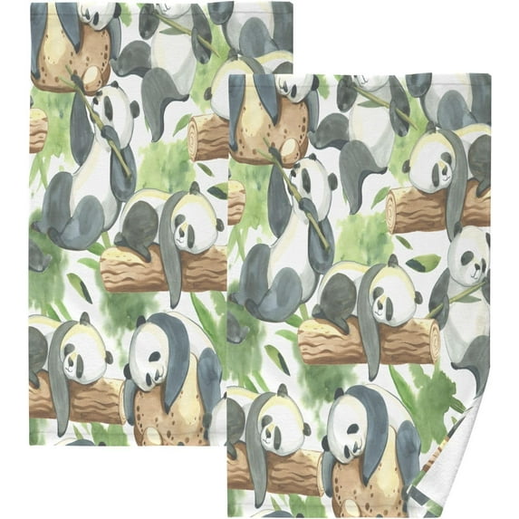 Watercolor Cute Cartoon Panda Towels 2 Piece Cotton Hand Towels, Highly Absorbent Towels for Bathroom, Hotel, Gym and Spa 28 X 16 Inches
