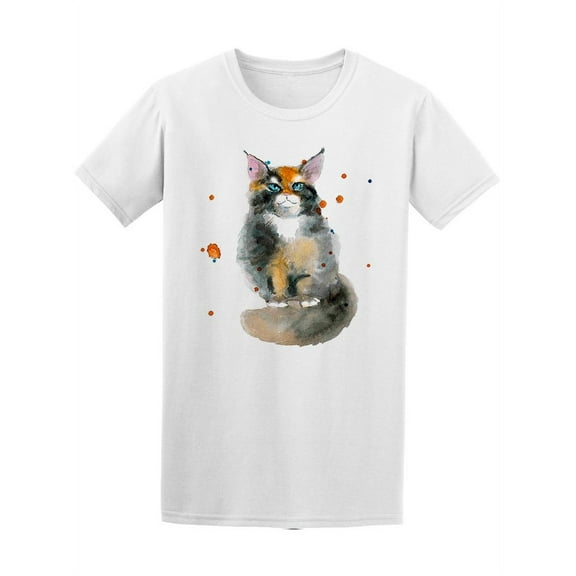 Watercolor Cute Cat T-Shirt Men -Image by Shutterstock, Male Medium