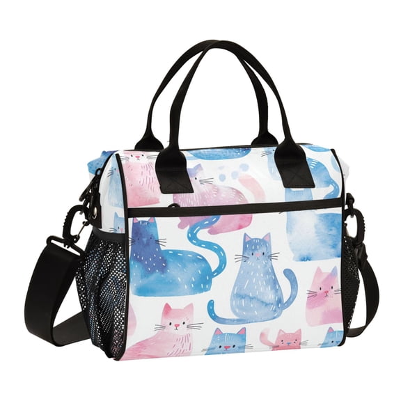Watercolor Cute Cats Lunch Bag Insulated Lunch Box Leakproof Reusable Cooler Tote Adjustable Shoulder Strap for Men Women 12L