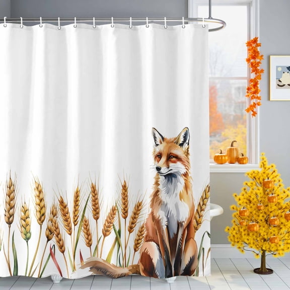 Watercolor Cute Fox Shower Curtain for Bathroom, Autumn Countryside Farmhouse Animals Waterproof Shower Curtains Washable Quick Dry with Hooks Bathtub Curtains 36x72 IN