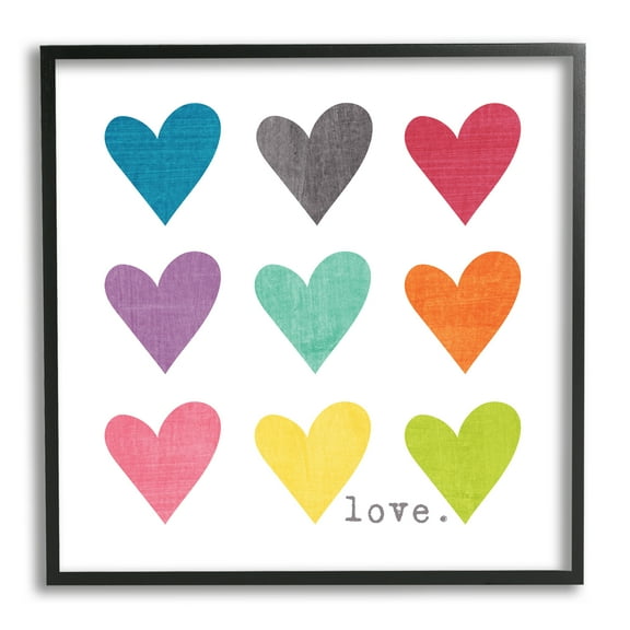 Watercolor Cute Hearts Love Typography Framed Art Print Wall Art, 17x17