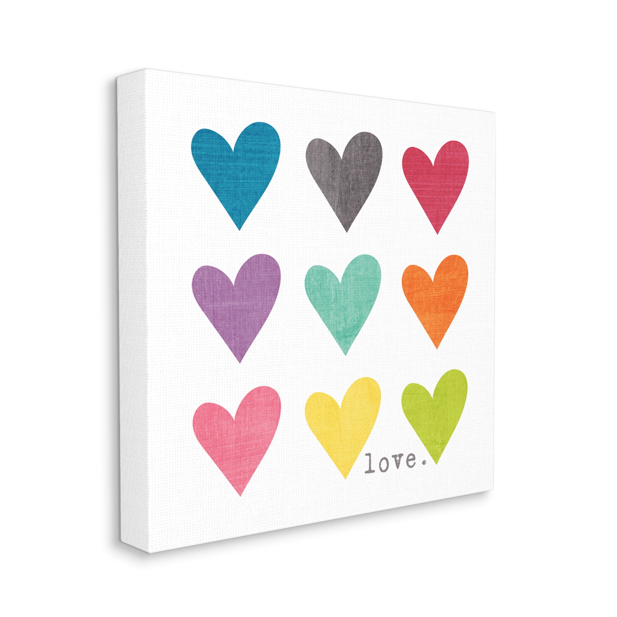 Watercolor Cute Hearts Love Typography GalleryWrapped Canvas Print