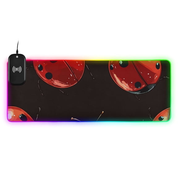 Watercolor Cute Ladybugs RGB Gaming Mouse Pad Large Keyboard Mat Rubber Base 13 Light Modes