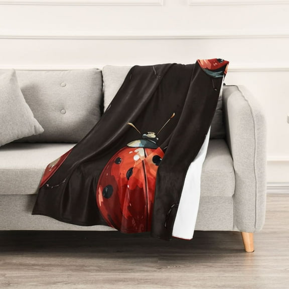 Watercolor Cute Ladybugs Throw Blanket 60" x 90" Soft and Warm Blankets for Couch Sofa and Bed