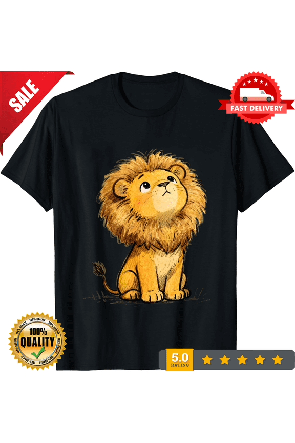 Watercolor Cute Lion Cub Graphic T-Shirt - Casual Tee, NEW INSTOCK-TH81919