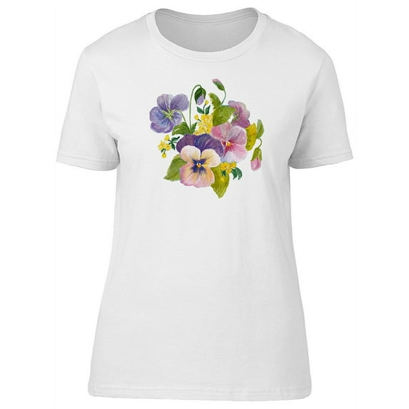 Watercolor, Cute Pansy Flowers T-Shirt Women -Image by Shutterstock, Female Medium