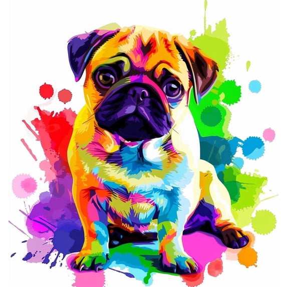 Watercolor Cute Pet Dog Pug 5D Diamond Art Painting by Number Kits for Adults DIY Paint with Full Drill Round Diamond Gems Painting Art Craft for Home Wall Decor 13.8x13.8inch