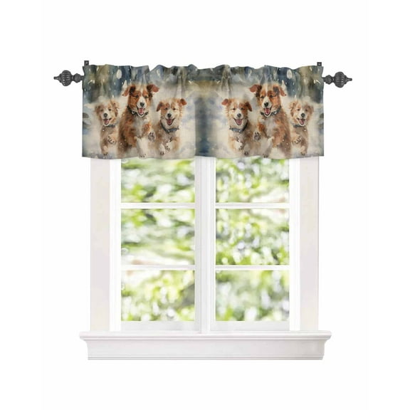 Watercolor Cute Running Dog Pet Window Valances for Kitchen,Rod Pocket Valance Privacy Small Curtain,Farm Animal Window Treatment Drapes for Bedroom Laundry Room Farmhouse Home Decor 54x18in