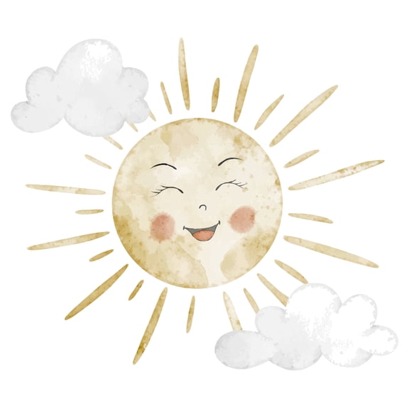 Watercolor Cute Smiling Sun in the Clouds Edible Icing Image Cake Topper, by Tnct.