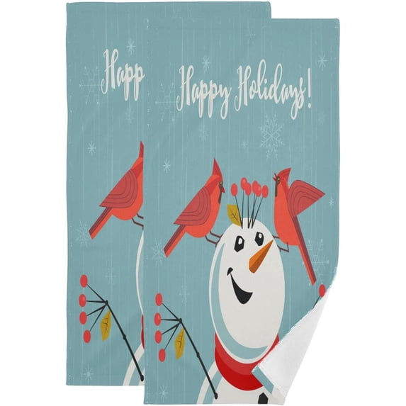 Watercolor Cute Snowman Hand Towels 2 PCS, Xmas Red Birds Kitchen Towel Ultra Soft and Highly Absorbent,Decorative Fingertip Face Towel for Bathroom Hotel, 28.3"x14.4"