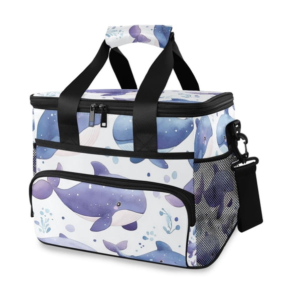 Watercolor Cute Whales Insulated Lunch Bag 15L Cooler Box for Women Men Work Camping Beach Travel