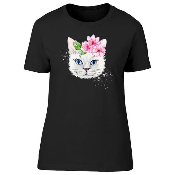Watercolor Cute White Kitty Tee Women's -Image by Shutterstock