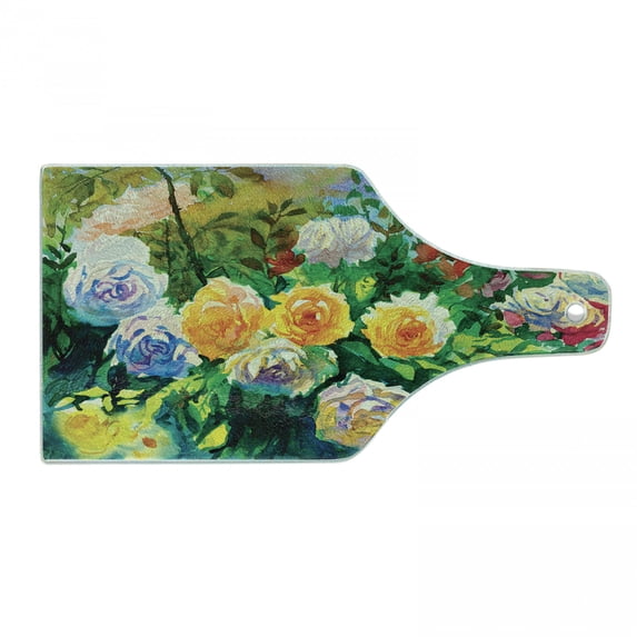 Watercolor Cutting Board, English Garden Painting with Colorful Roses and Other Flowers Print, Decorative Tempered Glass Cutting and Serving Board, in 3 Sizes, by Ambesonne