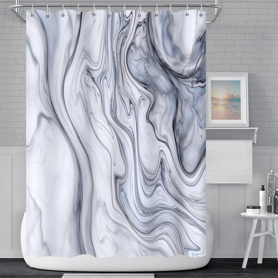 Watercolor Cyan Marble Shower Curtain for Bathroom Modern Luxury Waterproof Polyester Shower Curtains Abstract Gradient Artistic Aesthetic Shower Curtain with Hooks Decorative, 72x72 Inch