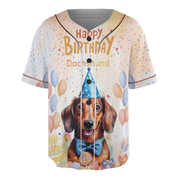 Watercolor Dachshund Happy Birthday Celebration Balloons Gift Party All Over Print 3D Baseball Shirt Wiener Dog Lover Gifts Idea Softball Sport - 00028